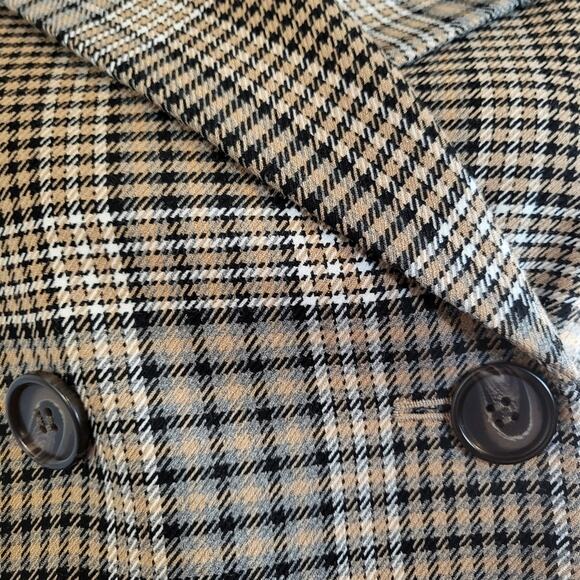 Halogen X Atlantic-Pacific Neutral Houndstooth Plaid Double Breasted Belted Coat - Picture 8 of 16
